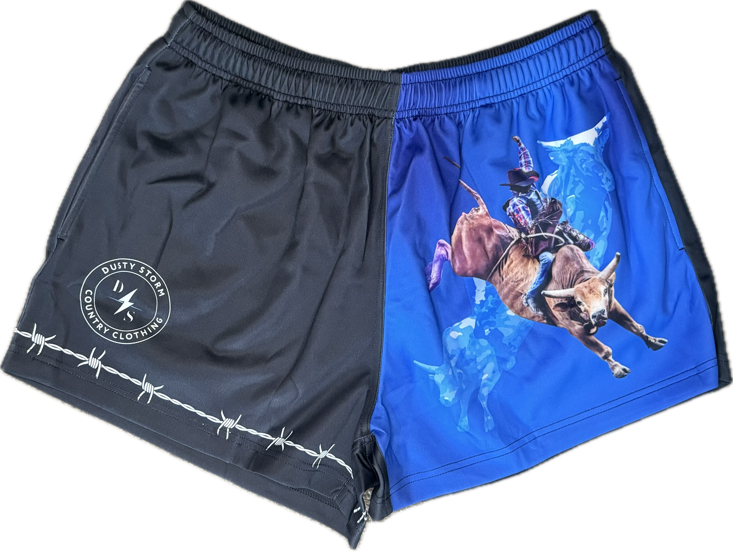 Bull riders footy shorts WITH ZIP POCKETS