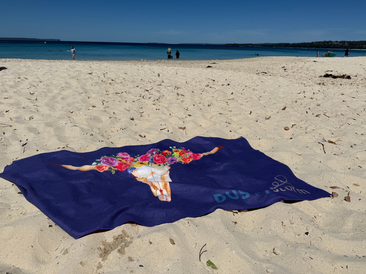 Floral steer waffle towel