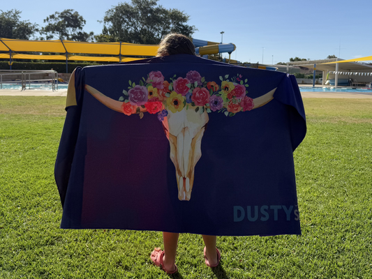 Floral steer waffle towel